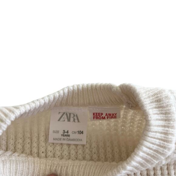 Zara Boys Ecru Waffle Knit Crewneck Sweater - Size 3-4 - Picture 2 of 5